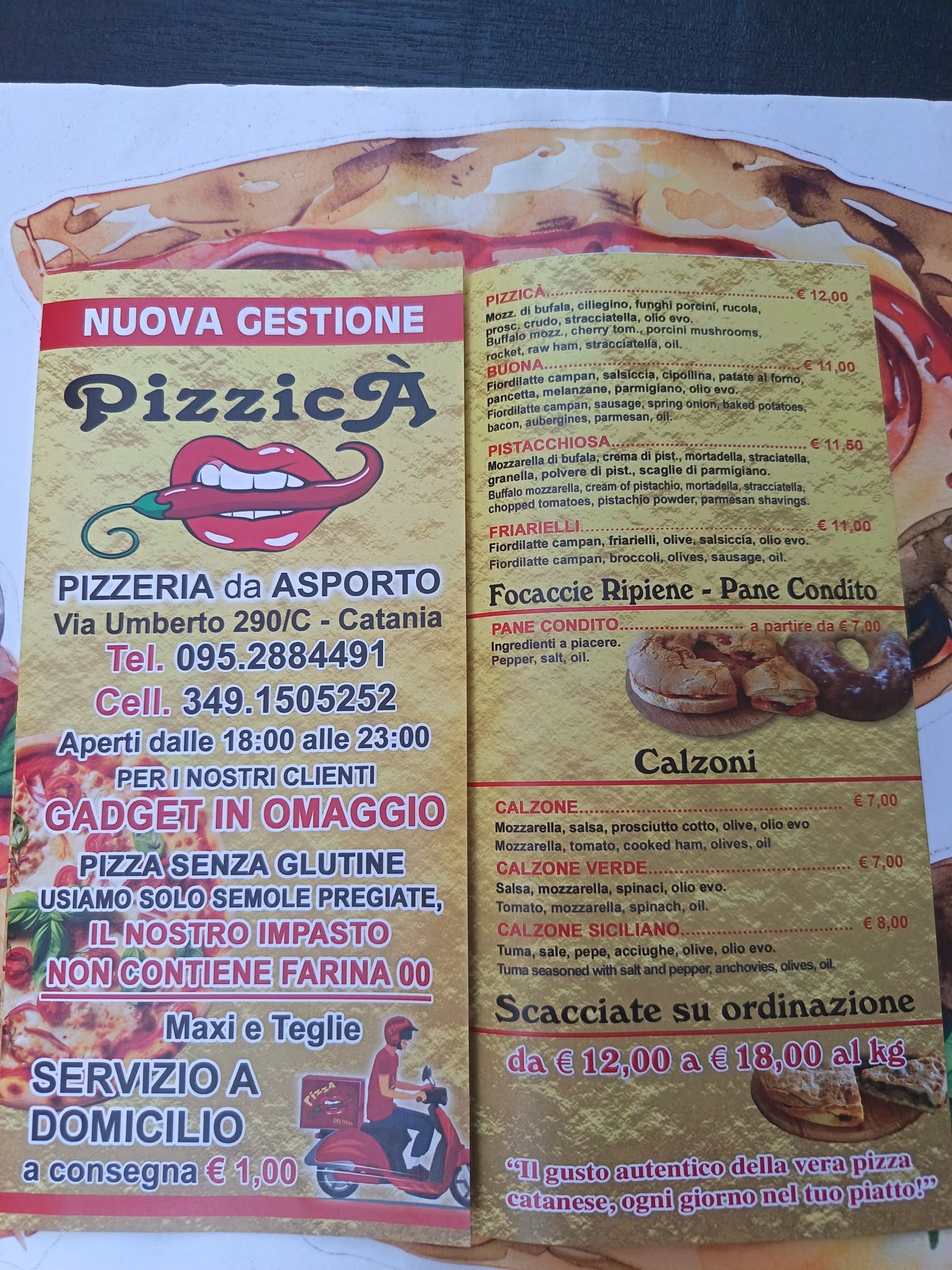 Listino specialità, focacce e calzoni PizzicÀ